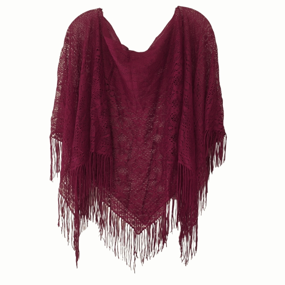 Women's Burgundy/Wine/Rose  Shawl Pancho Lightweight Summer Cover up Vintage